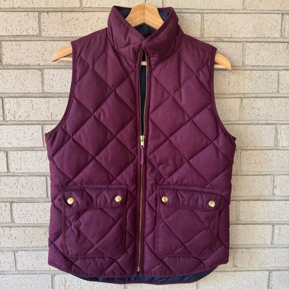 J. Crew Jackets & Blazers - J.Crew Burgundy Quilted Excursion Vest XS, Gold Accent Classic Holiday Layer